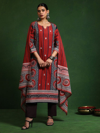 Dhiyona VA Women's Printed Regular Pure Cotton Kurta with Trousers & With Dupatta