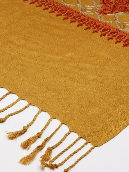 Dhiyona PA Women Mustard-Yellow Embroidered Shawl