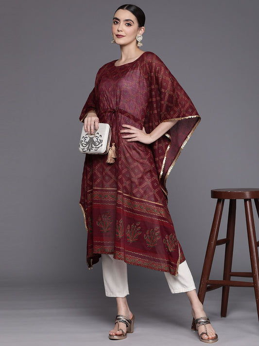 Dhiyona IE Women Ethnic Motifs Printed Belted Detail Kaftan Kurta