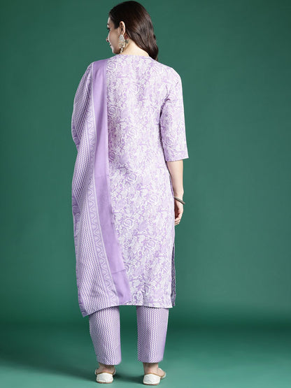 Dhiyona IE Floral Printed Kurta with Trousers & Dupatta