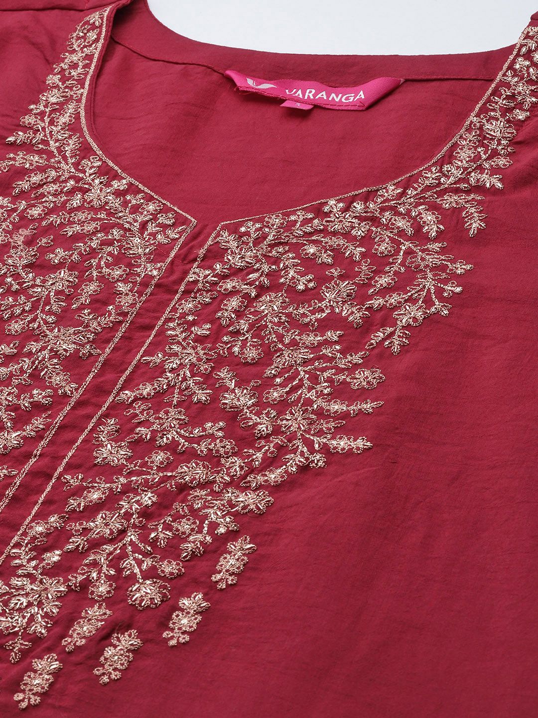 Dhiyona VA Women's Maroon Ethnic Motifs Yoke Design Sequinned Kurta with Trousers & Dupatta