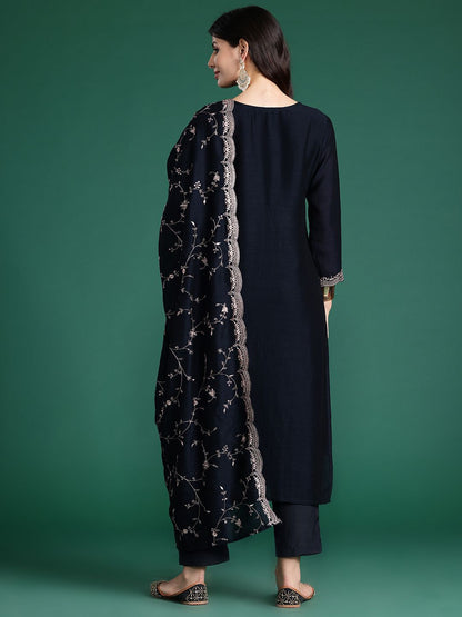 Ethnic Motifs Embroidered Regular Sequinned Kurta with Trousers & Dupatta