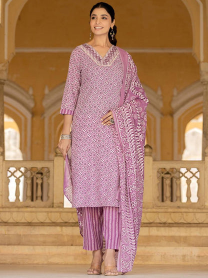 Dhiyona VA Women'sEthnic Motifs Printed Regular Straight Kurta with Trousers & Dupatta