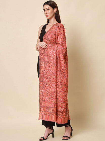 Dhiyona PA Women Pink & Beige Woven Design Shawl