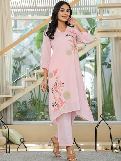 Dhiyona IE Floral Embroidered Pure Cotton Tunic With Trousers Co-Ords