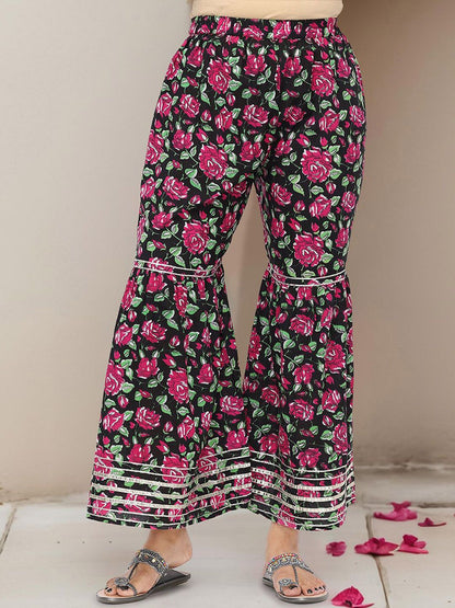 Dhiyona IS Women's Floral Printed Gotta Patti Pure Cotton Kurti with Sharara & Dupatta