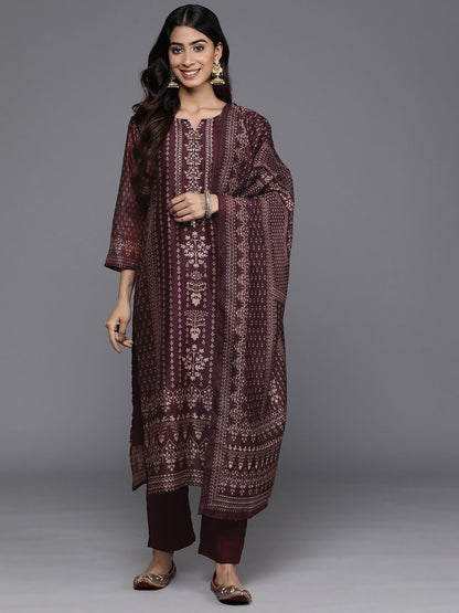 Dhiyona VA Women'sEthnic Motifs Printed Sequinned Chanderi Silk Kurta with Trousers & Dupatta