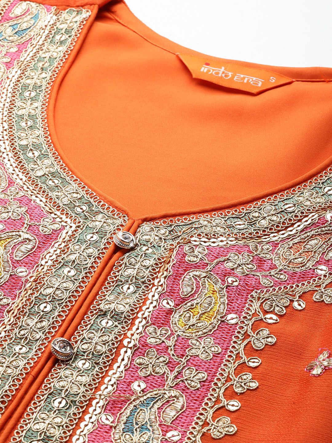 Paisley Embroidered Sequinned Kurta with Palazzos & With Dupatta