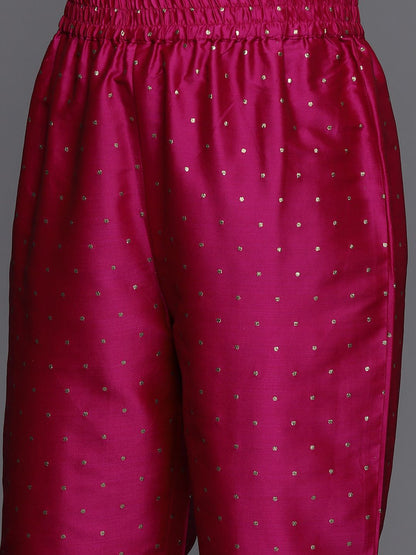 Dhiyona VA Women's Magenta Foil Printed Sleevless Kurta and Trouser with Dupatta