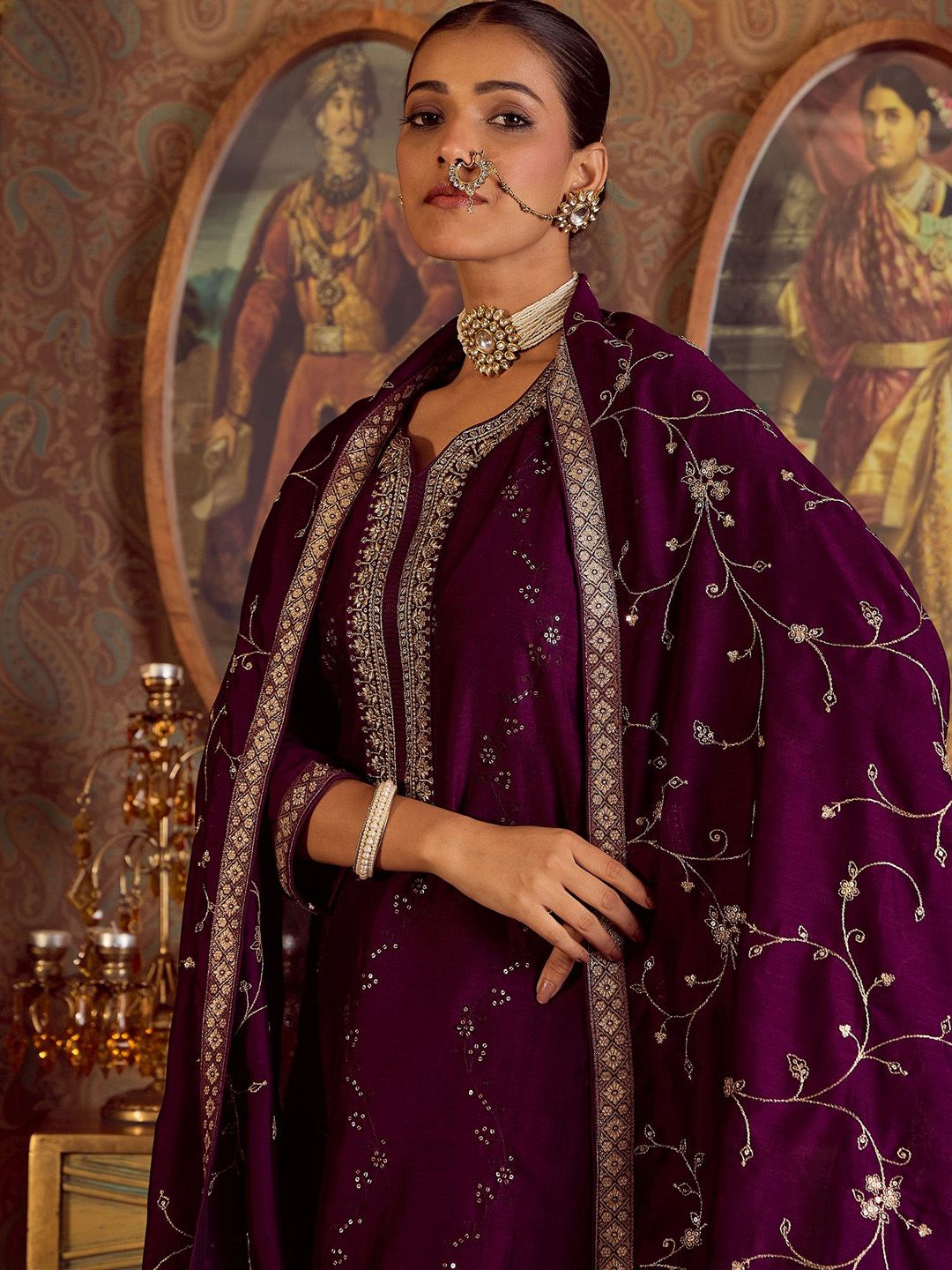 Dhiyona IE Women Floral Embroidered Regular Kurta with Trousers & With Dupatta