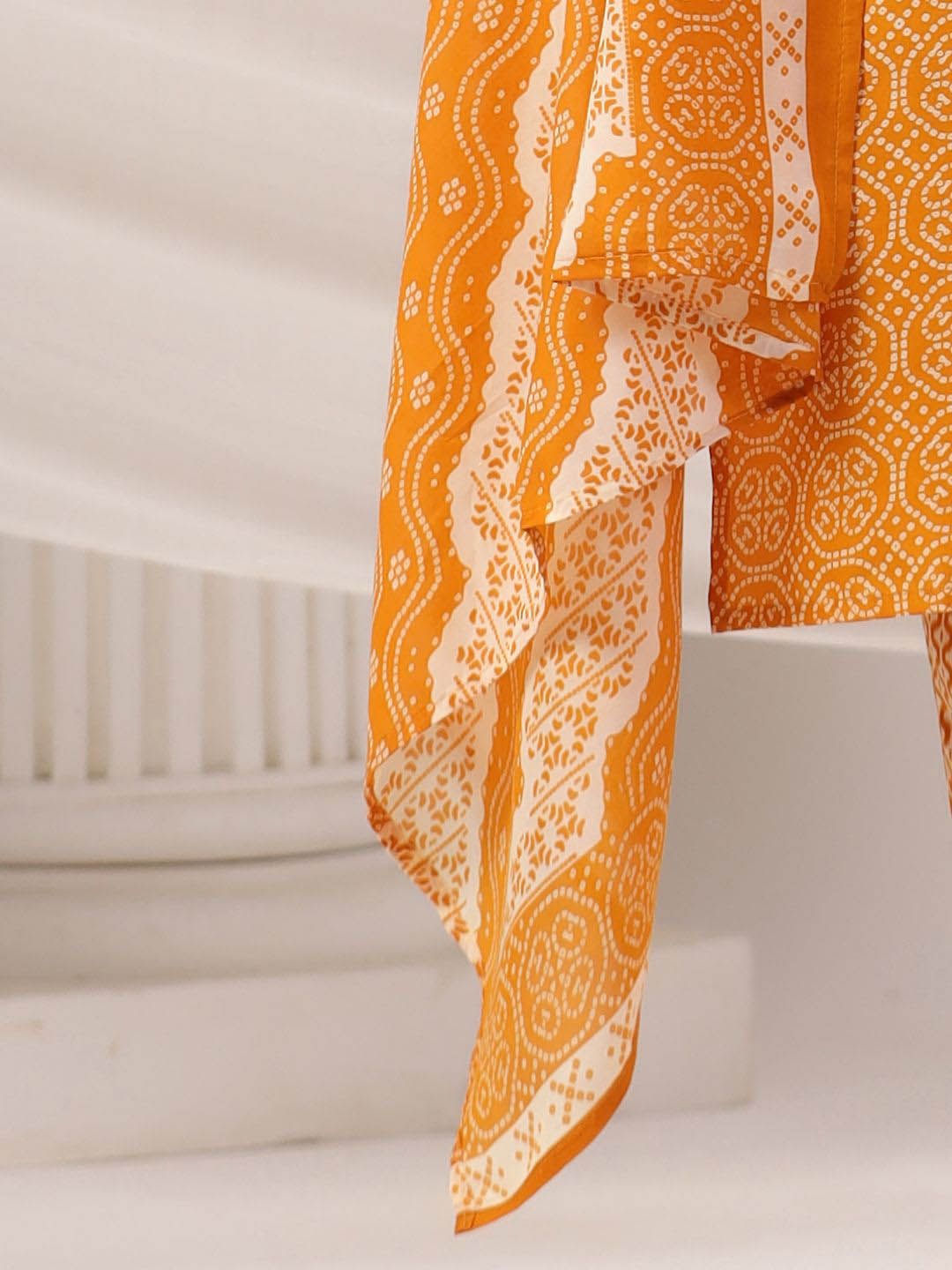 Women Bandhani Printed Regular Mirror Work Kurta Trousers With Dupatta