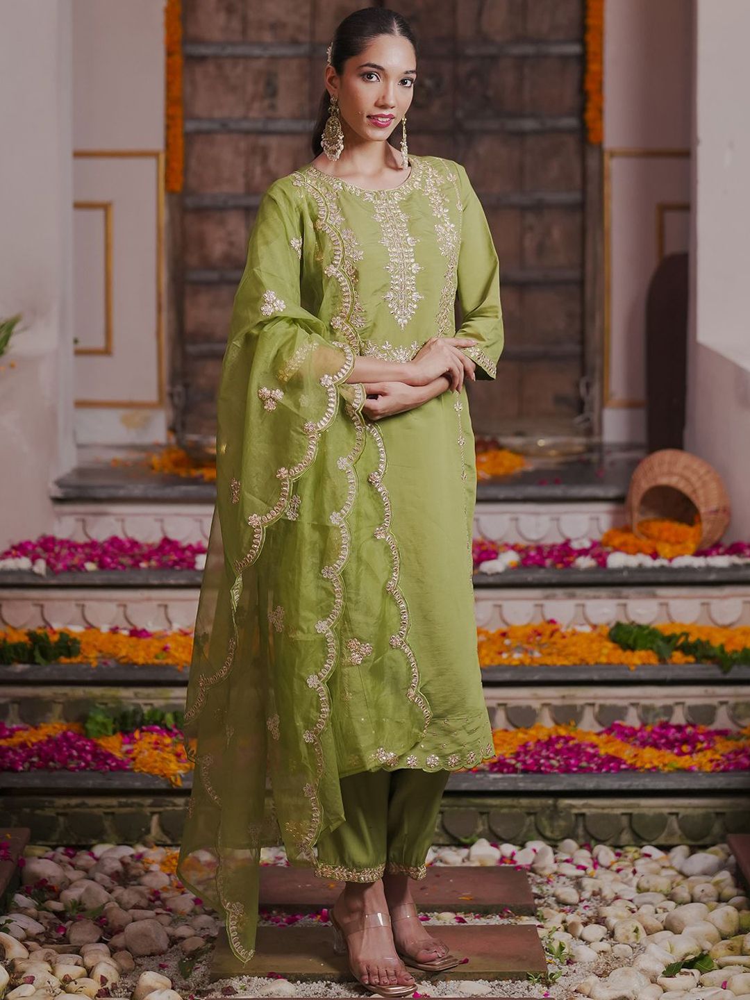 Ethnic Motifs Embroidered Kurta With Trousers & Dupatta