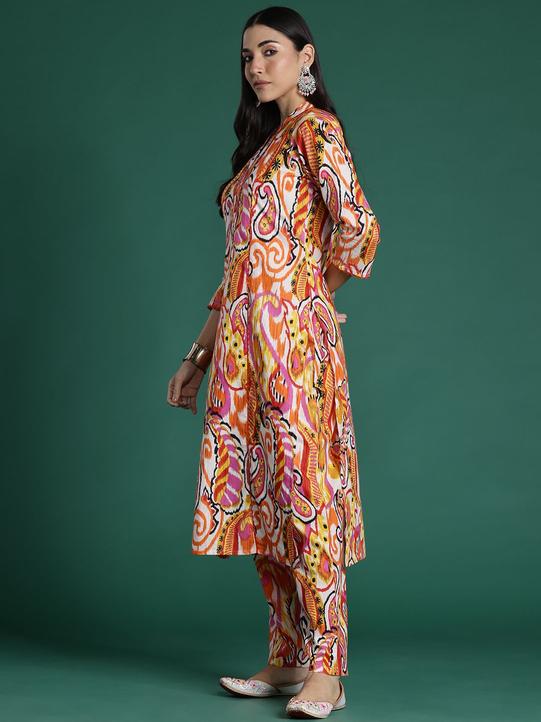 Women Paisley Printed Panelled Pure Cotton Kurta with Trousers