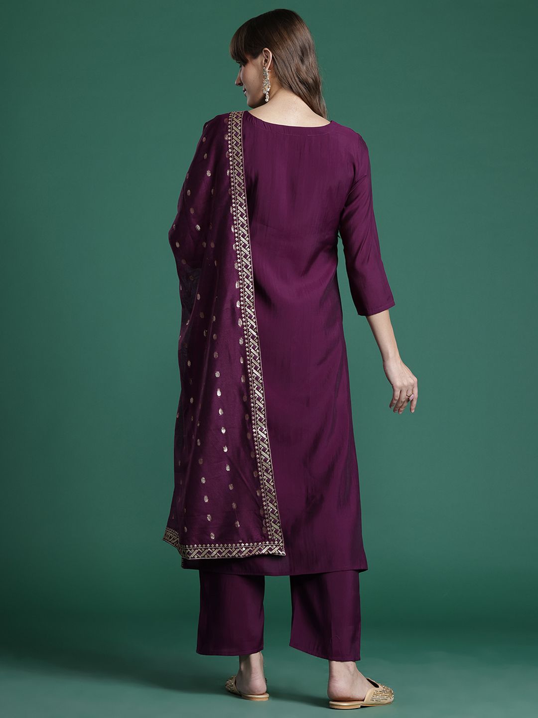 Ethnic Motifs Embroidered Sequinned Kurta with Trousers & With Dupatta
