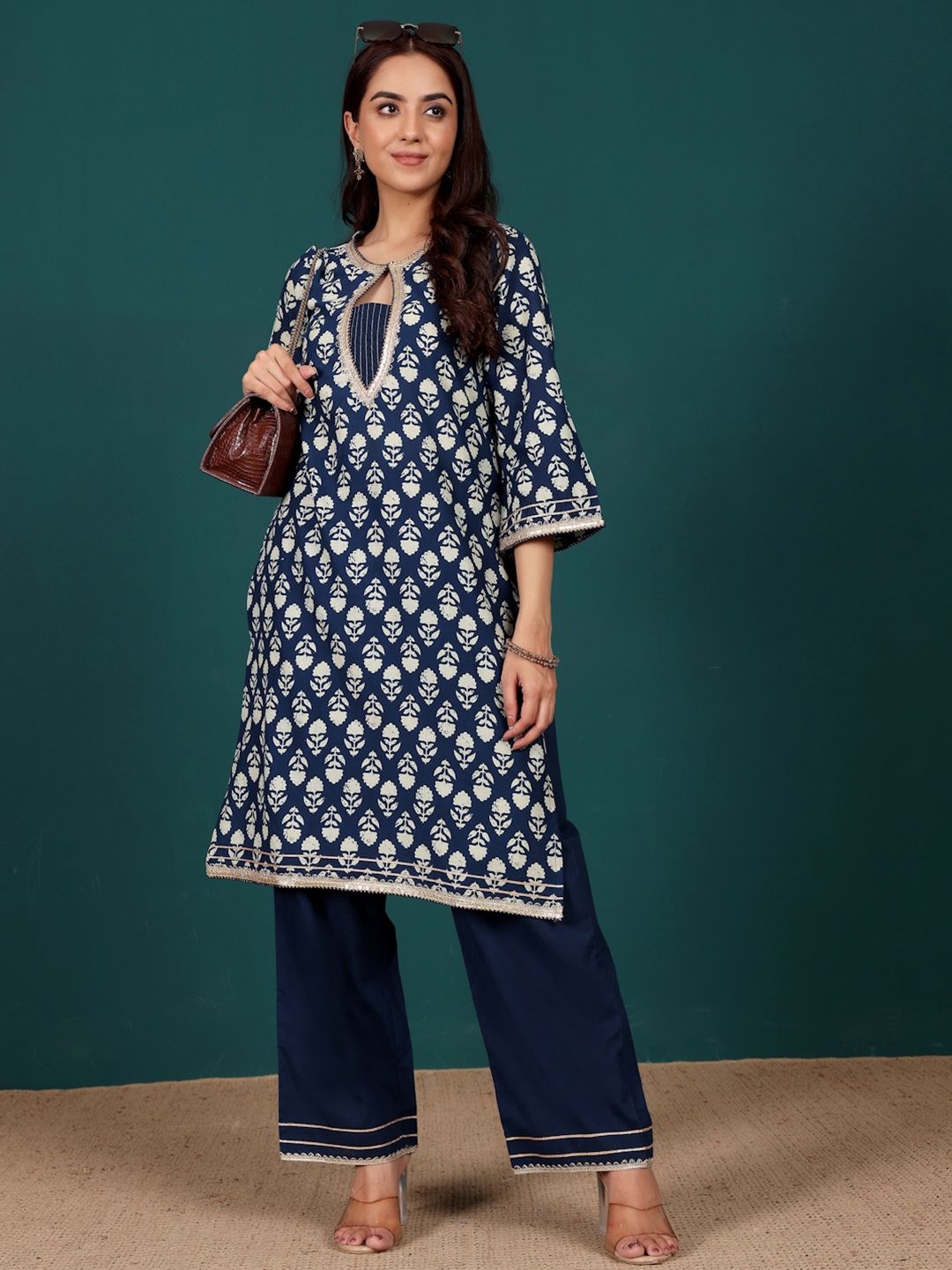 Dhiyona VA Women's Ethnic Motifs Printed Regular Pure Cotton Kurta with Trousers & With Dupatta
