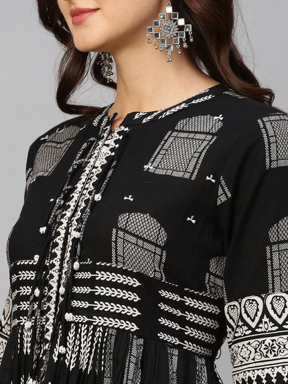 Dhiyona SN Women's Ethnic Motifs Printed Pure Cotton A Line Kurta With Palazzos