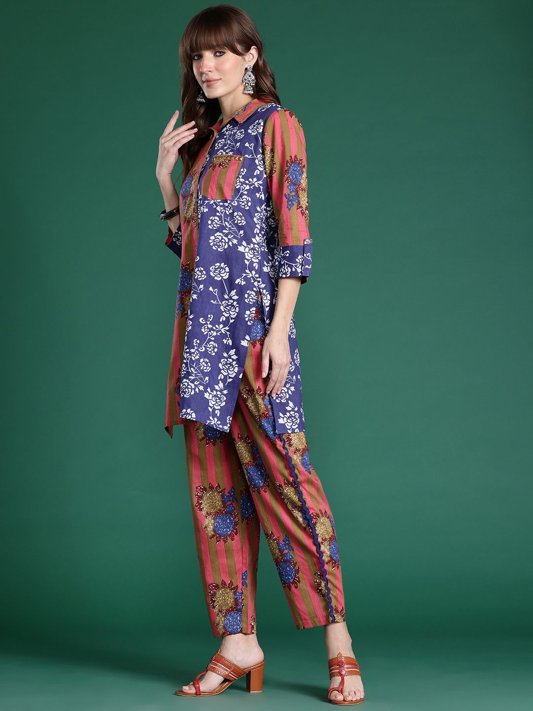 Floral Printed Pure Cotton Kurta with Trousers