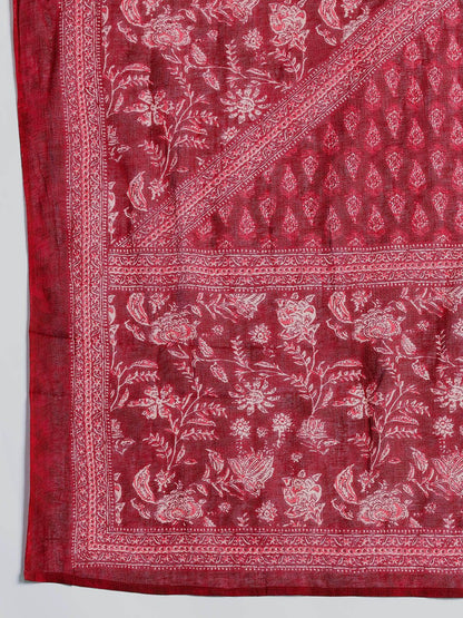 Dhiyona IE Women Floral Printed Pure Cotton Kurta With Trousers & Dupatta