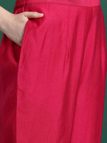 Ethnic Motifs Yoke Design Zari Liva Kurta With Trousers & Dupatta