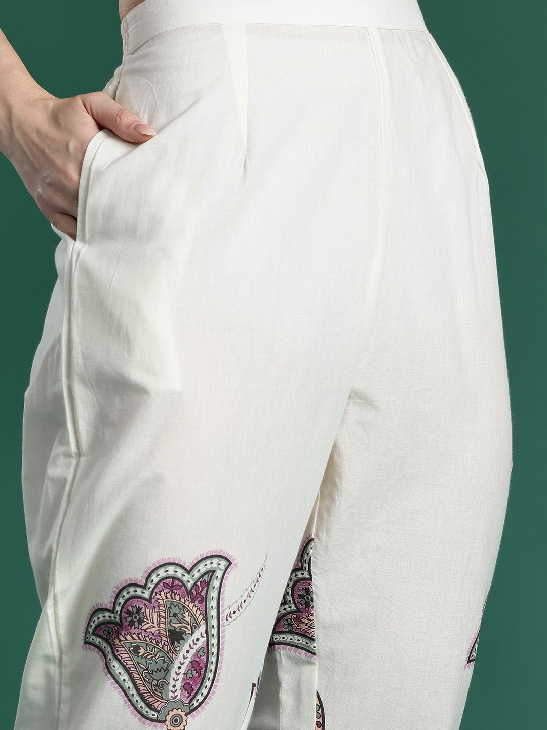 Floral Embroidered Pure Cotton Kurta with Trousers & Dupatta