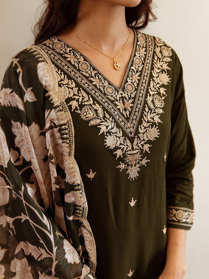Dhiyona IE Ethnic Motifs Embroidered Regular Thread Work Kurta with Salwar & With Dupatta
