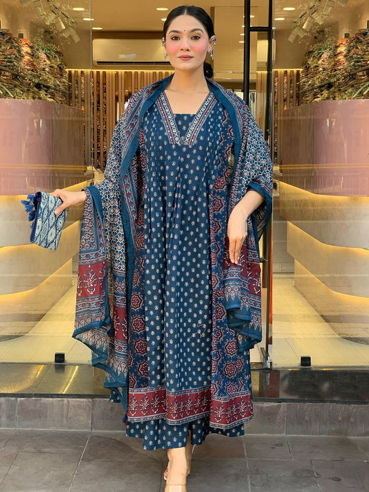 Dhiyona KL Women Printed Anarkali Kurta with Palazzos & With Dupatta