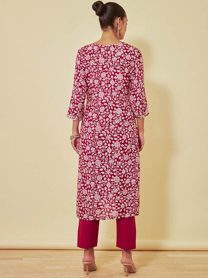 Dhiyona SO Women's Floral Printed Regular Gotta Patti Kurta With Trousers