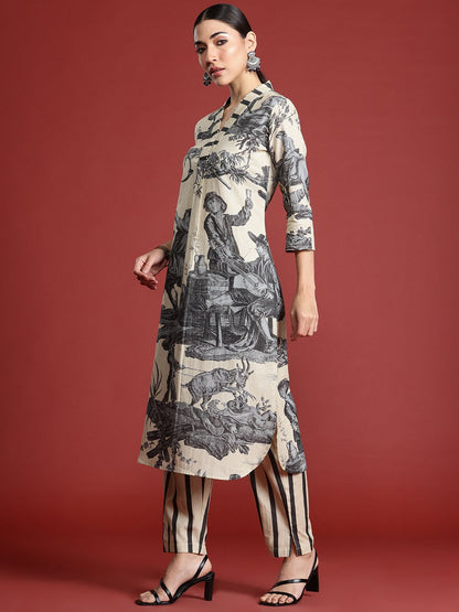 Printed Linen Kurta with Trousers