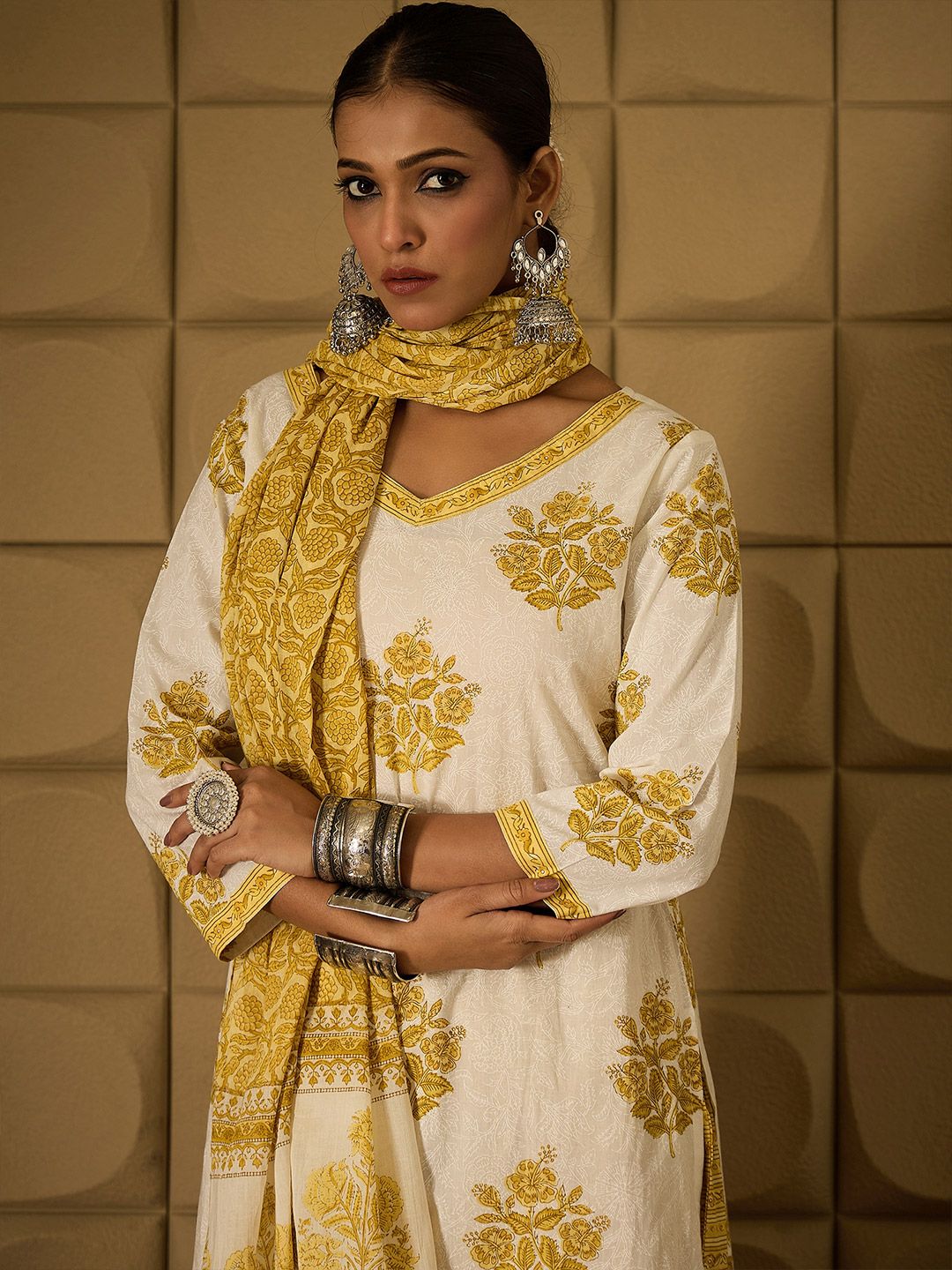 Dhiyona IE Women Ethnic Motifs Printed Regular Pure Cotton Kurta with Salwar & With Dupatta