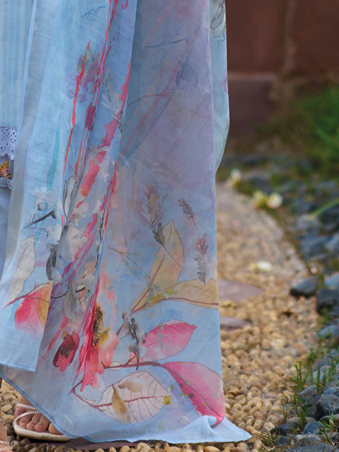 Floral Embroidered Pure Cotton Kurta With Trousers & Dupatta