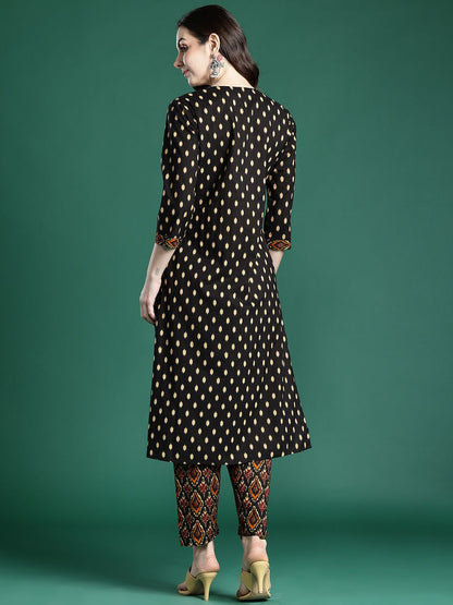 Dhiyona IE Printed Pleated Pure Cotton Kurta with Trousers