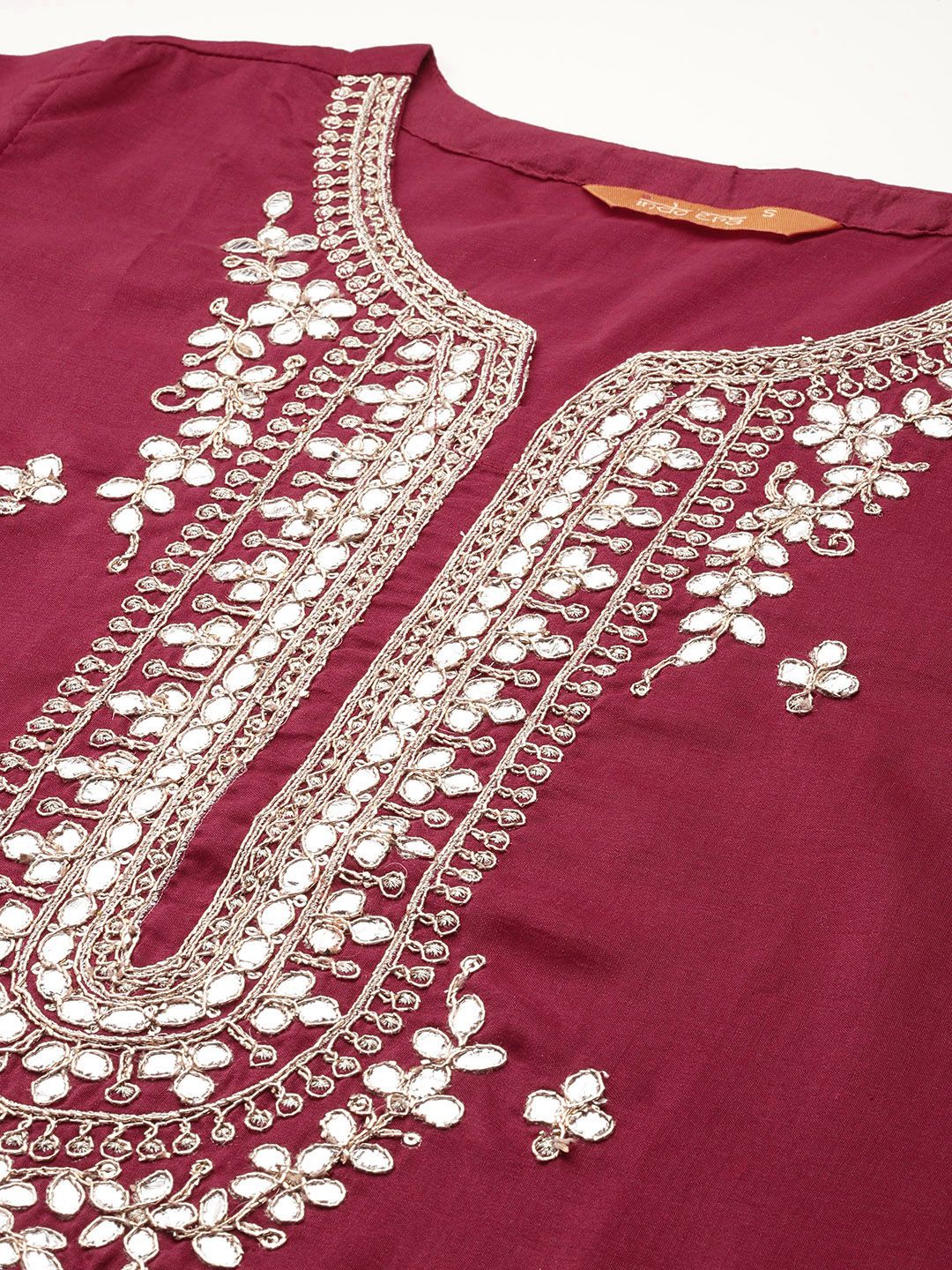 Dhiyona IE Ethnic Motifs Embroidered Gotta Patti Kurta With Trousers & Dupatta