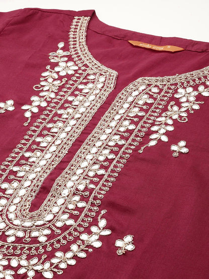 Dhiyona IE Ethnic Motifs Embroidered Gotta Patti Kurta With Trousers & Dupatta