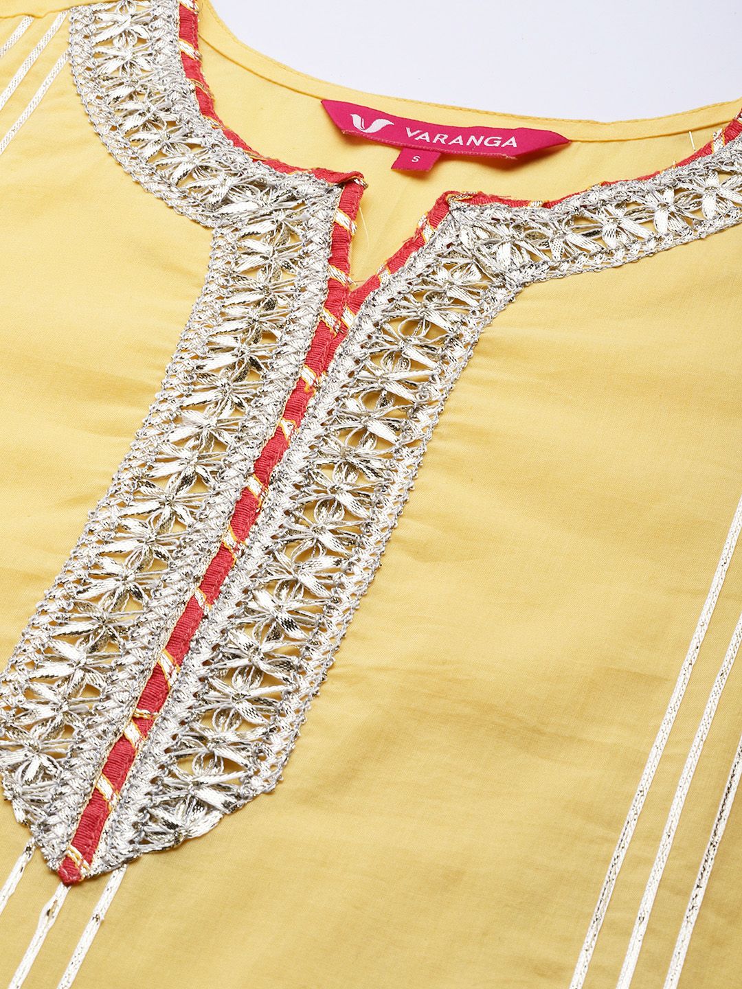 Dhiyona VA Women's Yellow Gotta Patti Pure Cotton Kurta with Sharara & With Dupatta