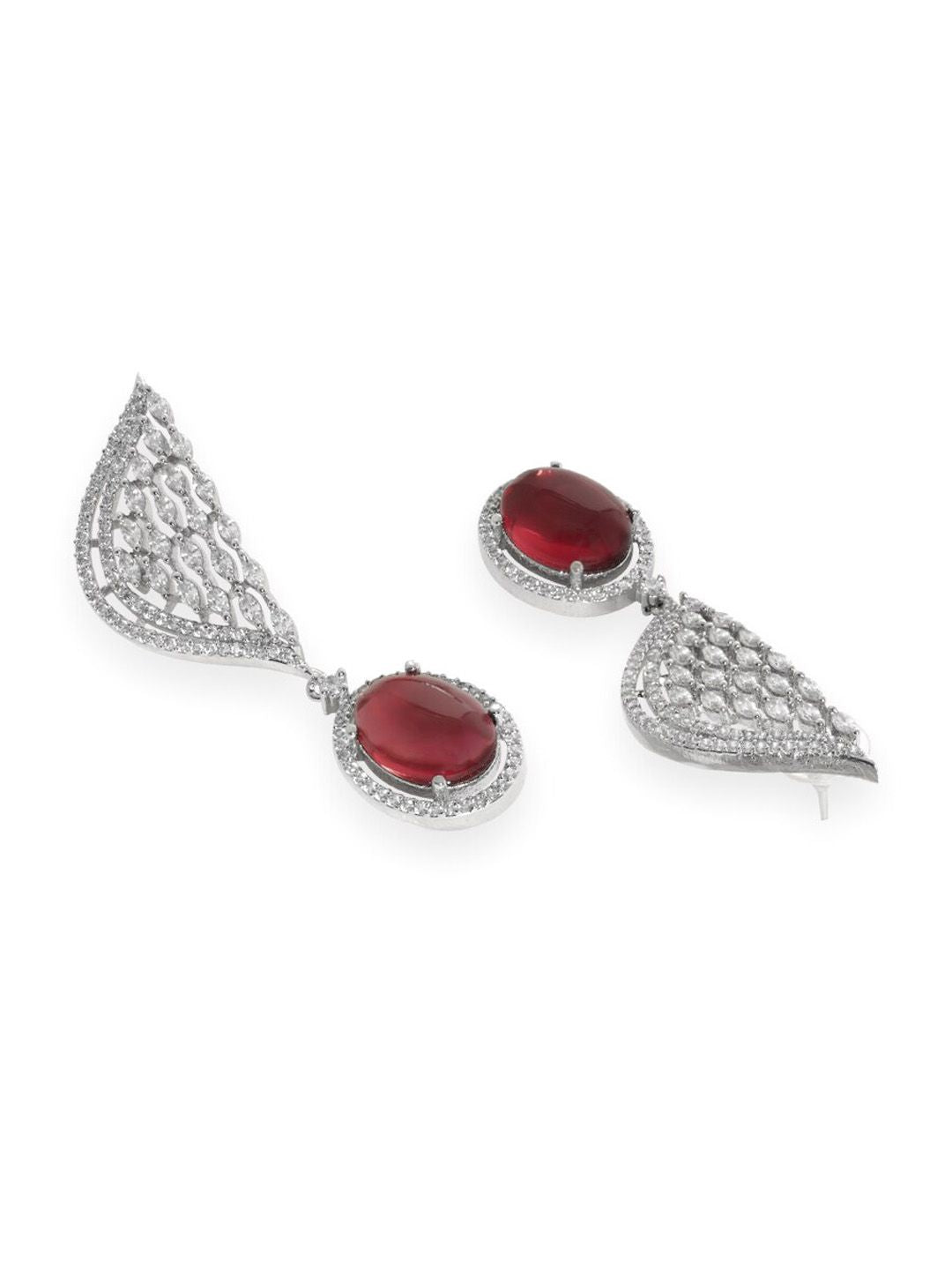 Dhiyona RJ Women's Silver-Plated Ruby & Cubic Zircon Studded Premium Drop Earrings
