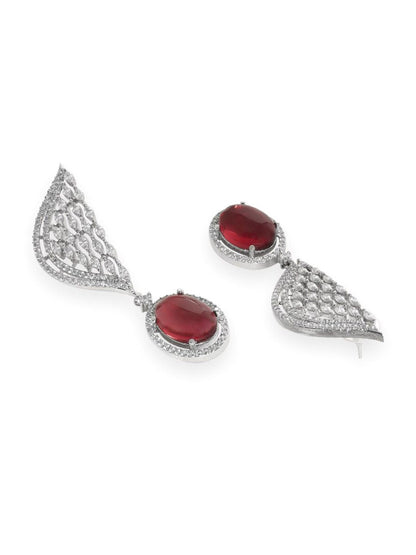 Dhiyona RJ Women's Silver-Plated Ruby & Cubic Zircon Studded Premium Drop Earrings