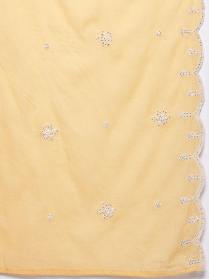 Dhiyona VA Women's Embroidered Sequinned Pure Cotton Kurta with Trousers & Dupatta