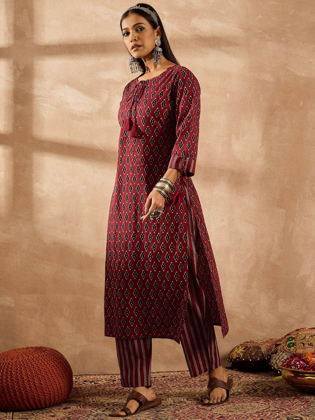 Women Ethnic Motifs Printed Regular Pure Cotton Kurta with Palazzos