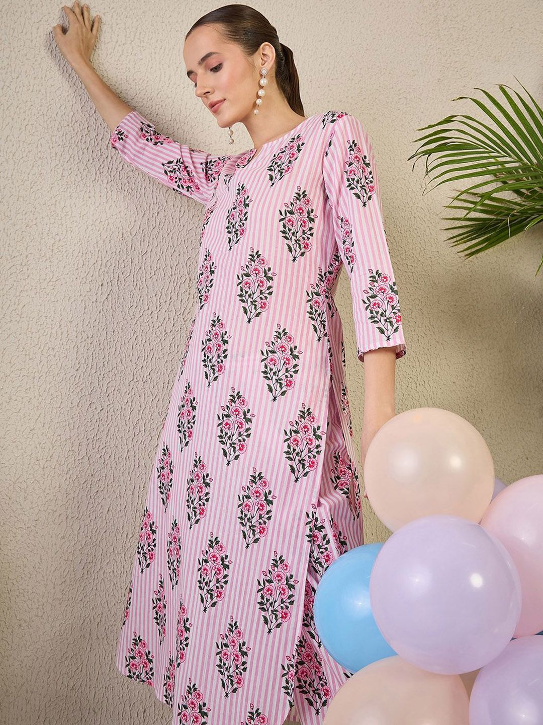 Adults-Women Floral Printed Cotton Kurta with Trousers