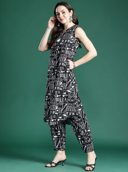 Dhiyona IE Women Printed Pleated Pure Cotton Kurta with Trousers