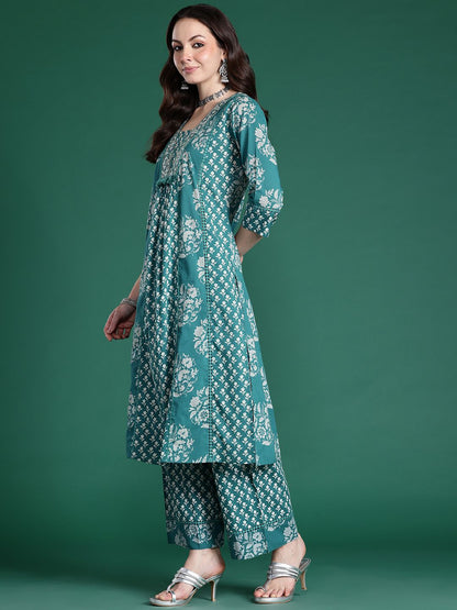 Ethnic Motifs Pure Cotton Kurta with Trousers & Dupatta