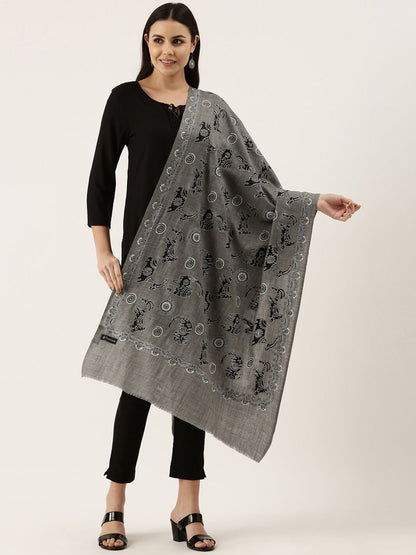 Dhiyona PA Women Grey & Black Embroidered Shawl