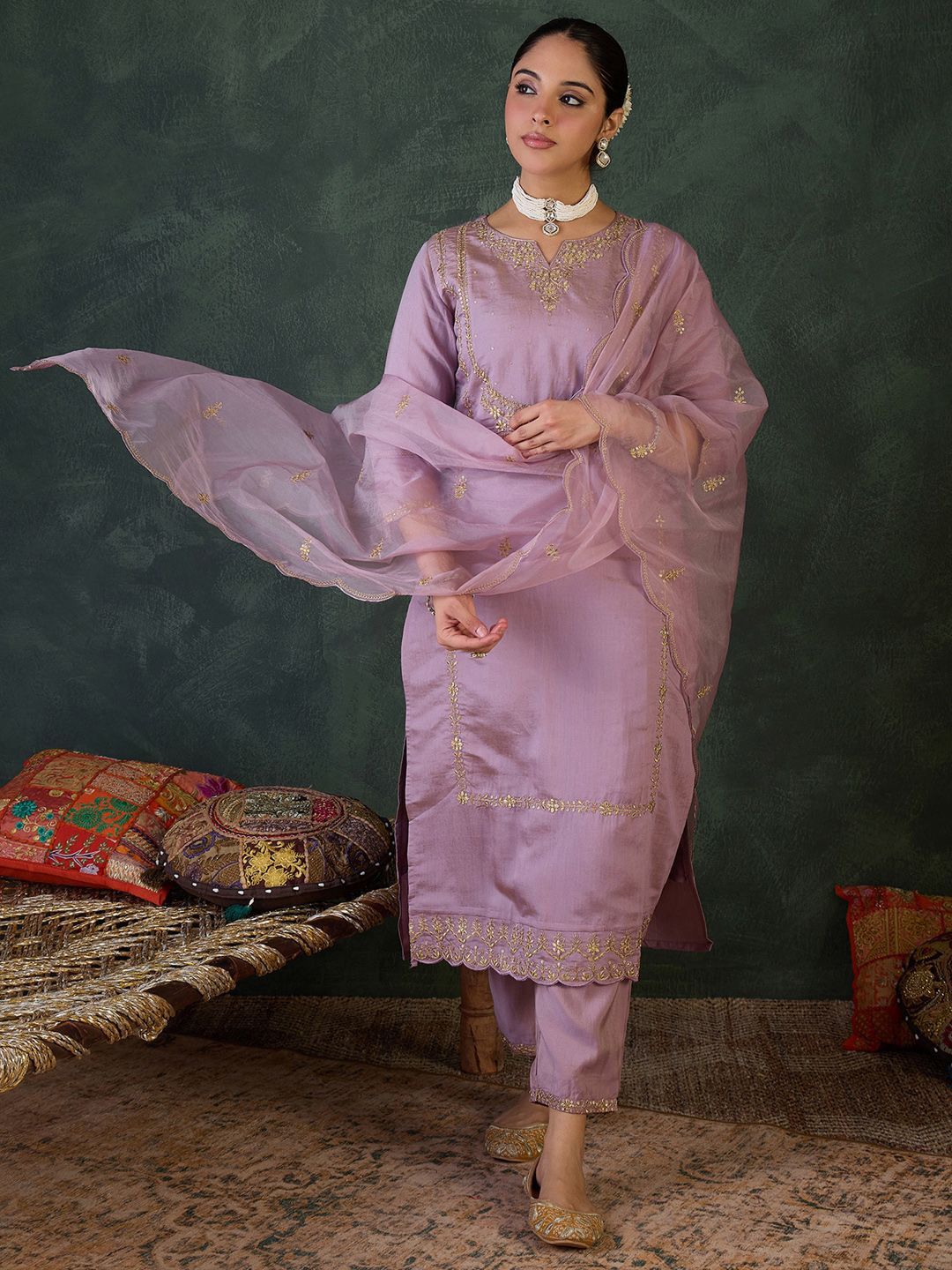 Women Ethnic Motifs Embroidered Kurta with Trousers & Dupatta