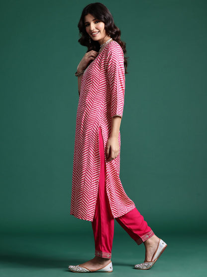 Chevron Printed Zari Pure Cotton Kurta with Trousers & With Dupatta