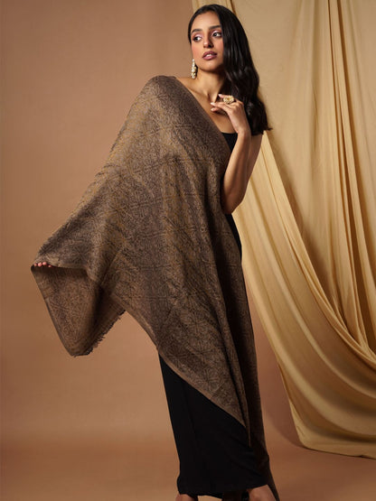 Dhiyona PA Women Brown Printed Wool Shawl