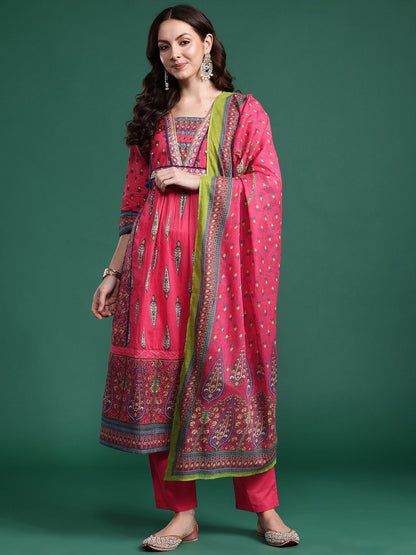 Ethnic Motifs Pure Cotton Kurta with Trousers & Dupatta