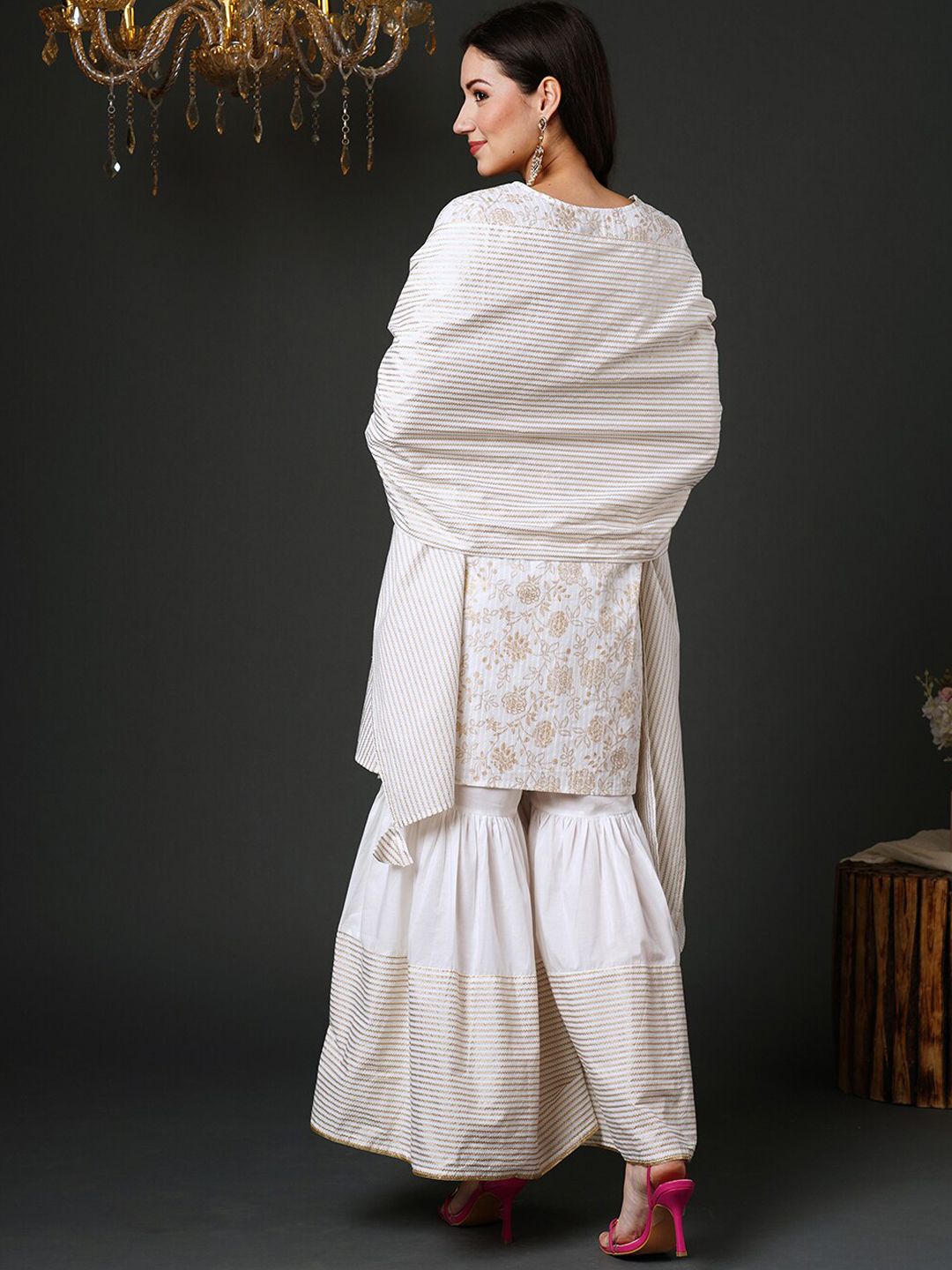 Dhiyona IE Floral Printed Gotta Patti Kurta & Sharara With Dupatta