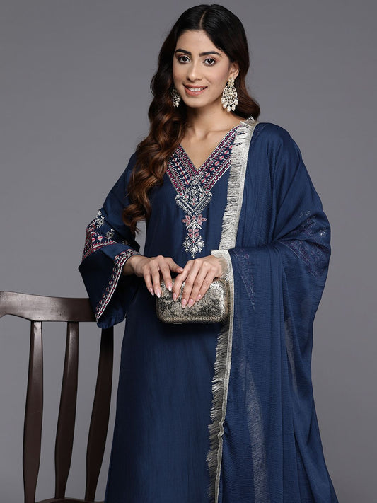 Dhiyona VA Women's Ethnic Motifs Embroidered Regular Kurta with Trousers & With Dupatta