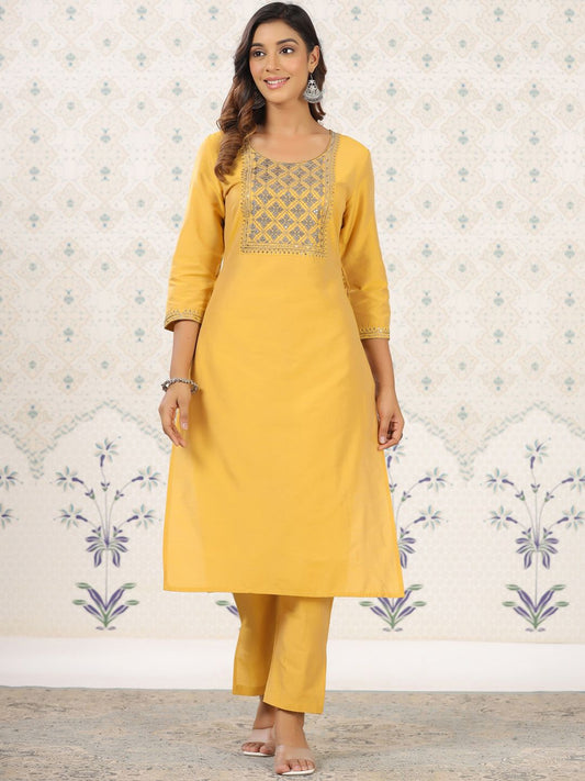 Dhiyona OD  Ethnic Motifs Yoke Design Thread Work Straight Kurta with Trousers
