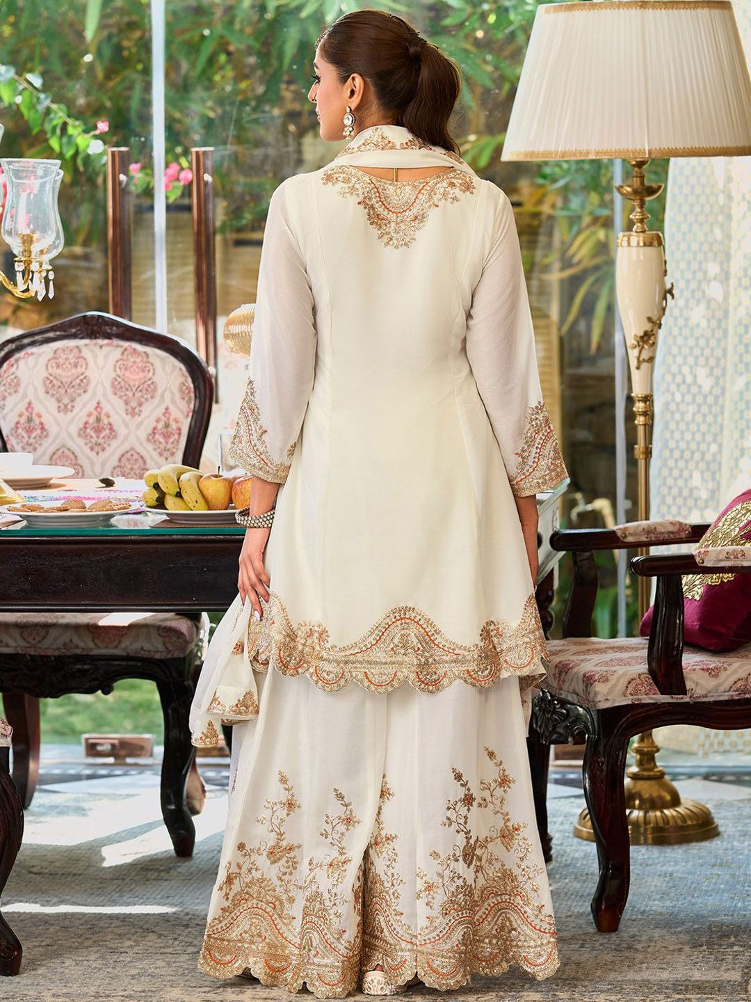 Ethnic Motifs Embroidered Sequinned Straight Kurta With Palazzos & Dupatta